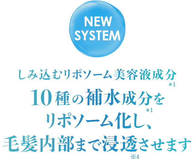 10種の補水成分をリポソーム化し、毛髪内部まで浸透させます