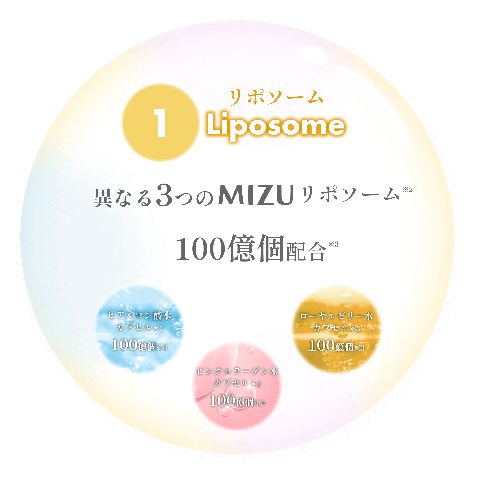 リポソーム　異なる3つのMIZUリポソーム100億個配合